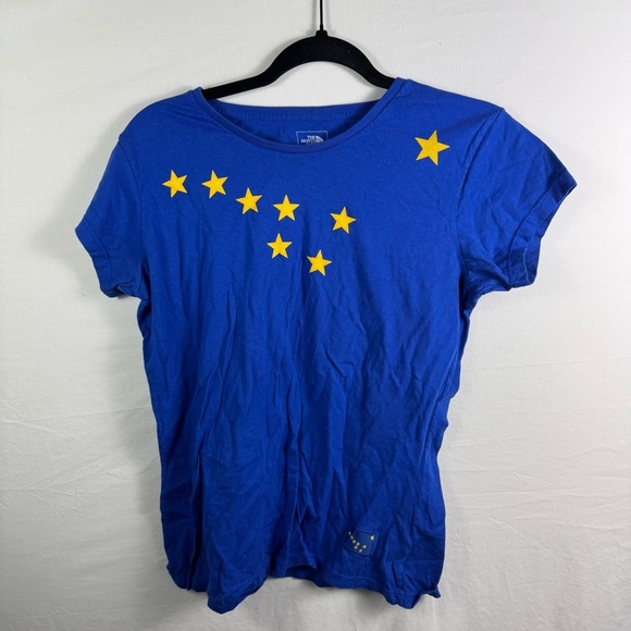 The North Face Blue Short Sleeve T-Shirt with Yellow Star Design Womens Size M - Picture 1 of 4